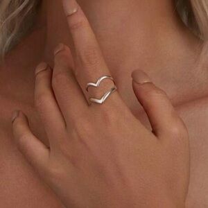 925 Sterling Silver Punk Style V-shaped Opening Ring Double-layer Adjustable